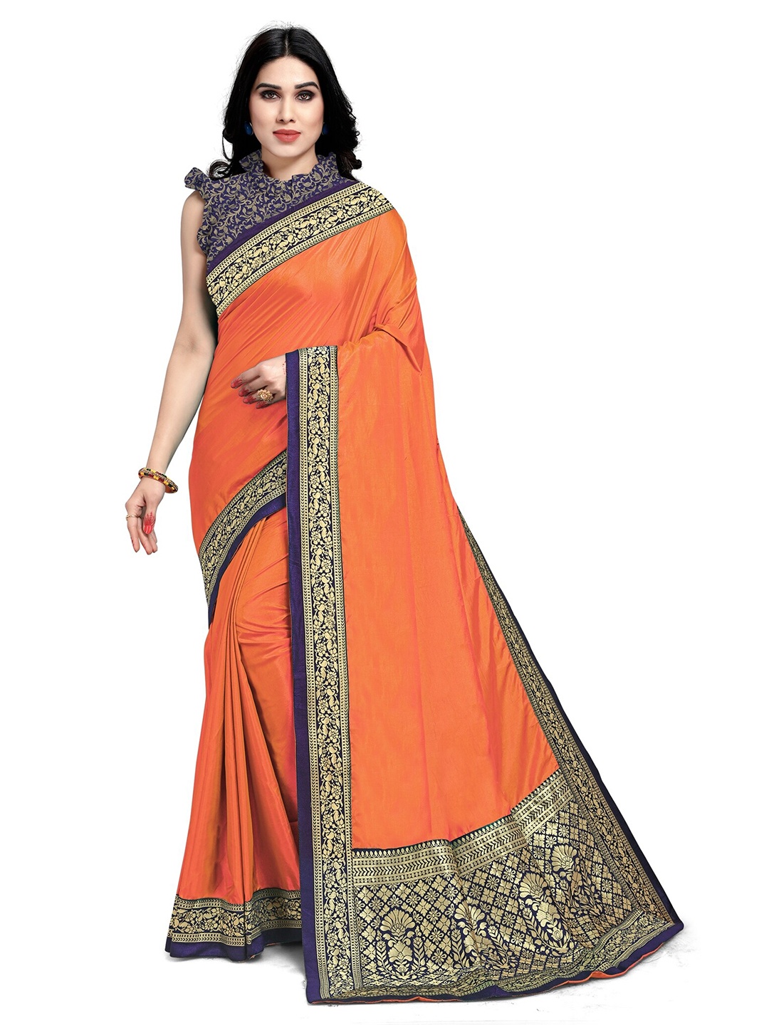 

KALINI Women Orange Woven Design Art Silk saree