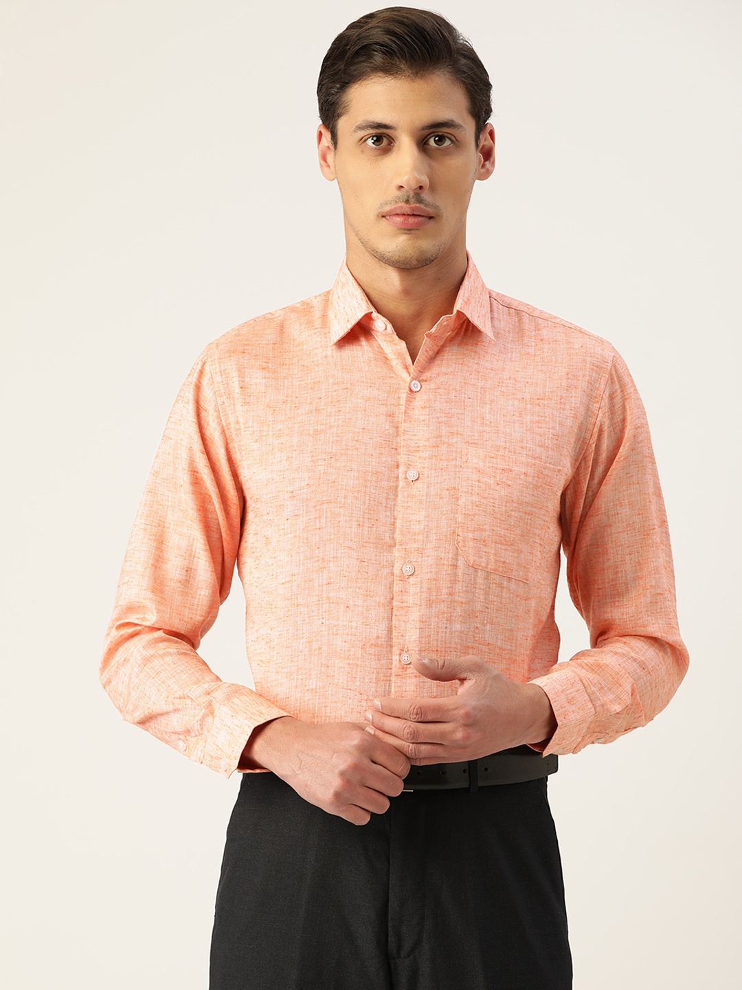 

JAINISH Men Orange Pure Cotton Smart Fit Formal Shirt