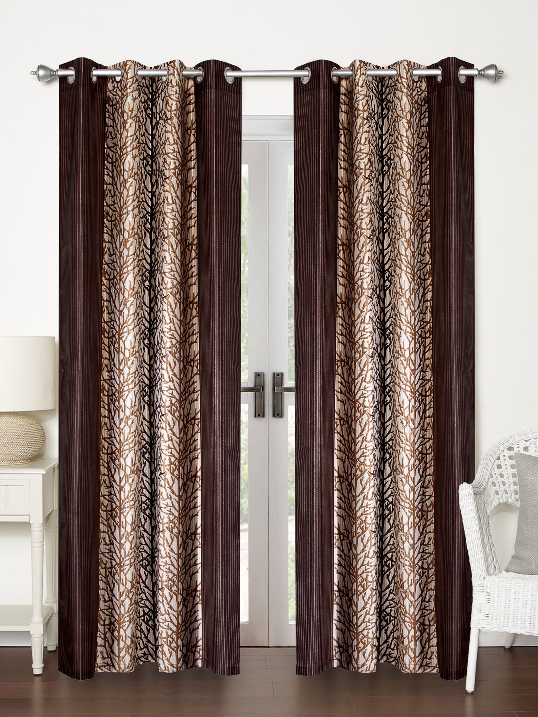 

Home Sizzler Brown & Beige Set of 2 Printed Regular Long Door Curtain