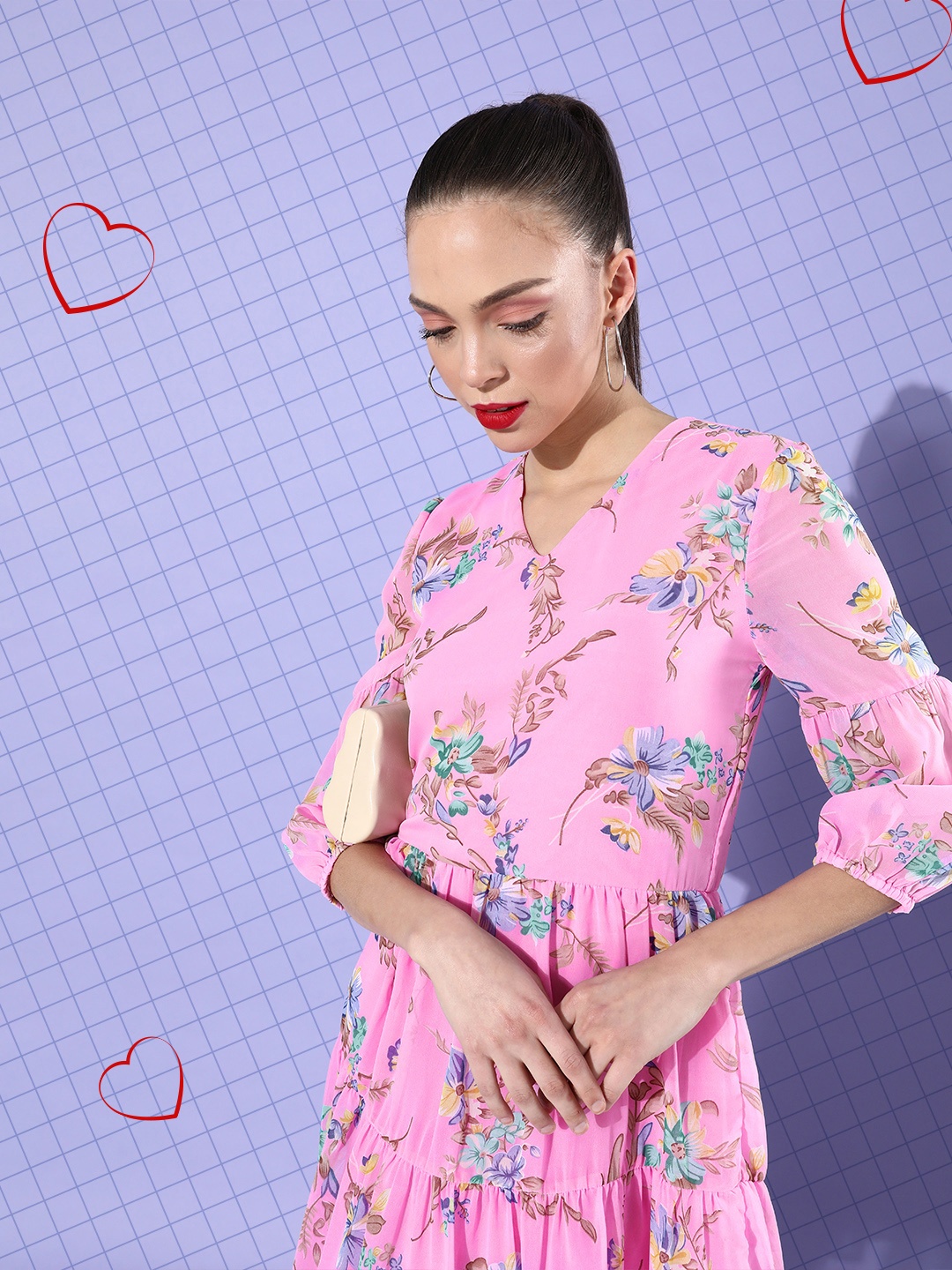 

DODO & MOA Pretty Pink Floral Tiered Dress