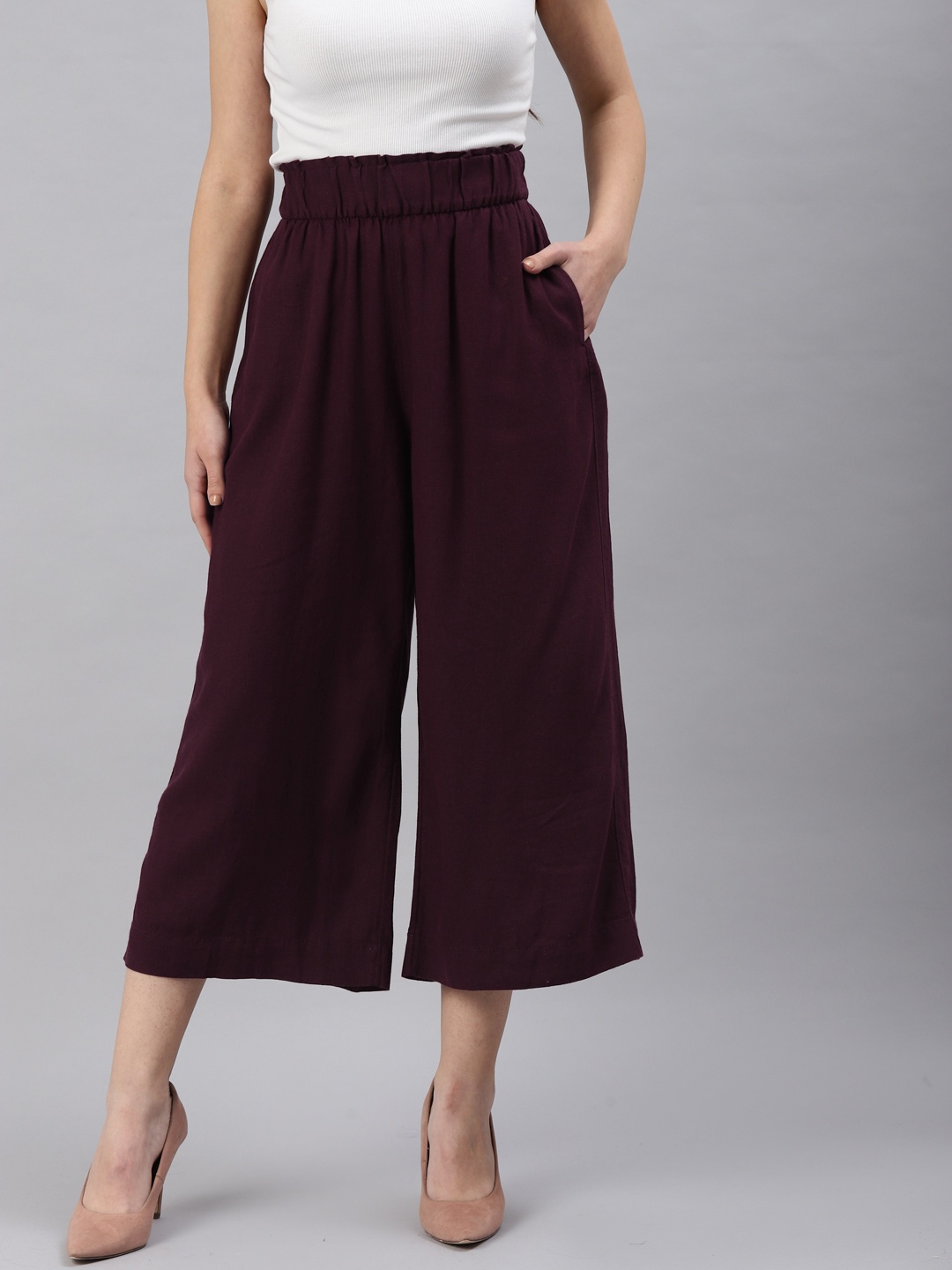 

Marks & Spencer Women Purple Pleated Culottes Trousers