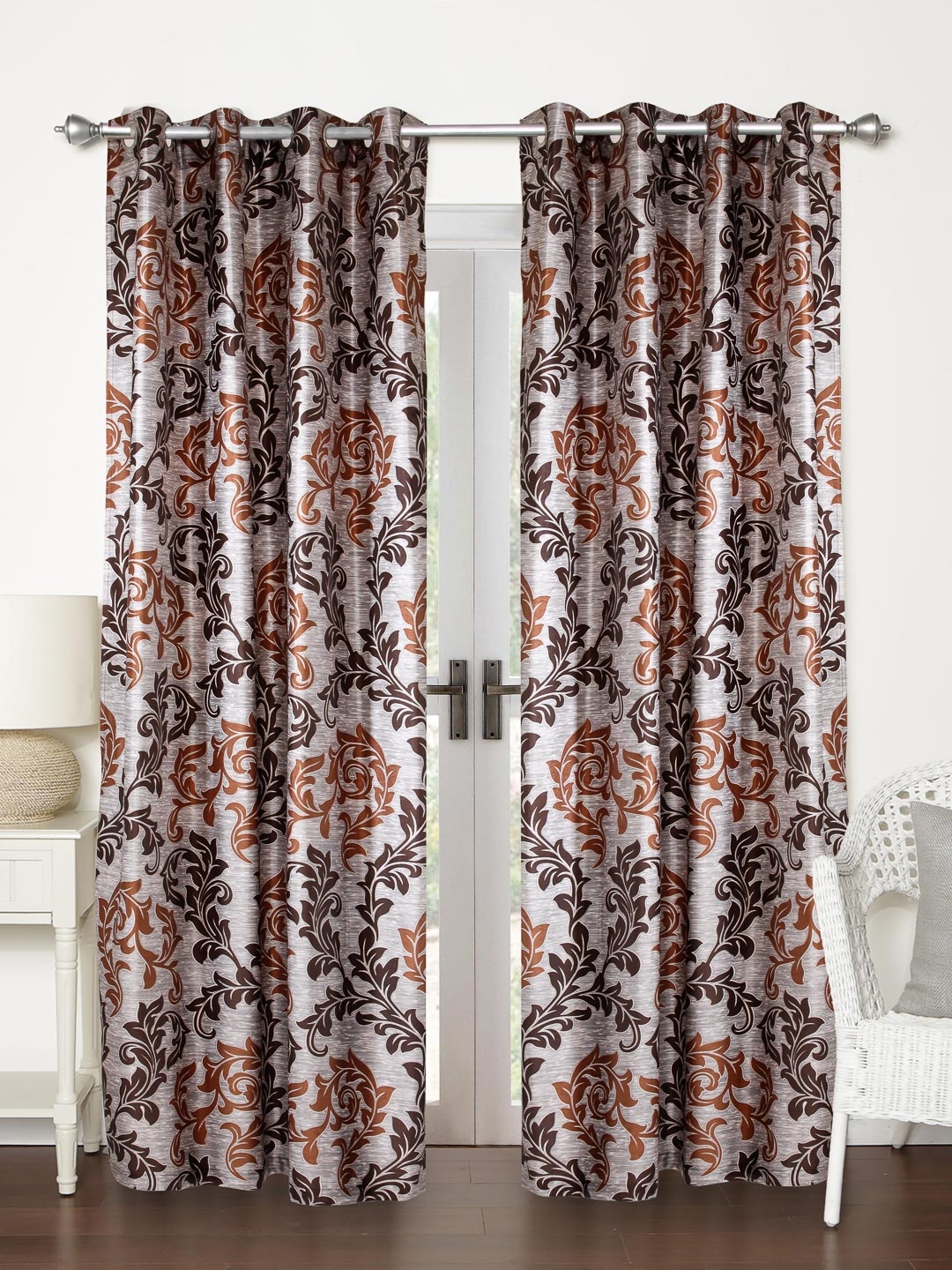 

Home Sizzler Grey & Brown Set of 2 Printed Regular Long Door Curtain