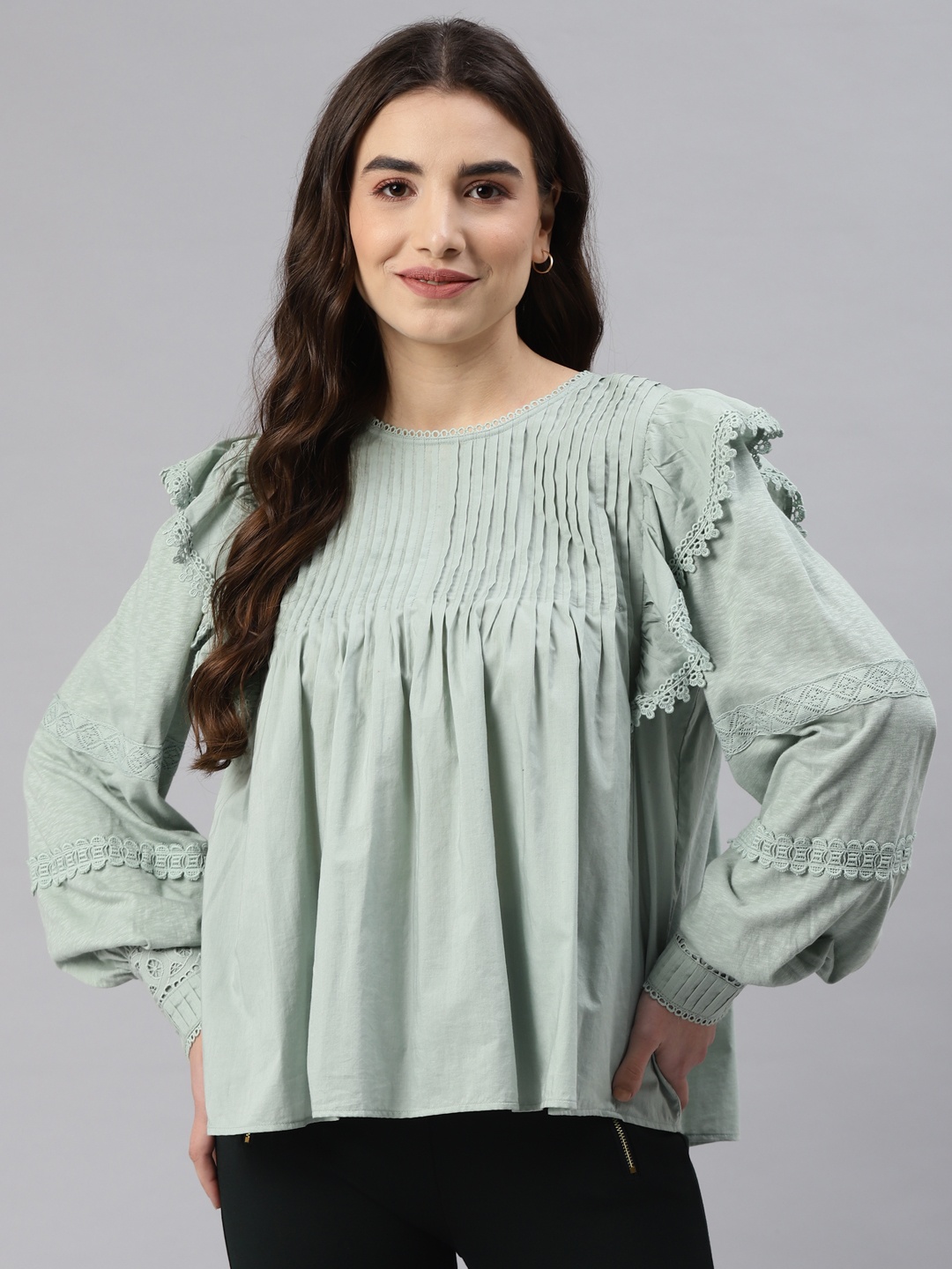 

Marks & Spencer Green Bishop Sleeves Blouson Top