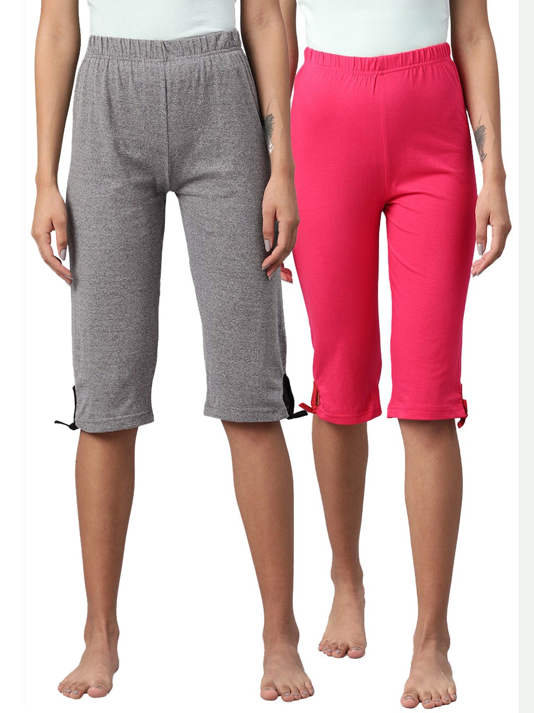 

NOT YET by us Women Grey & Pink Solid Capris