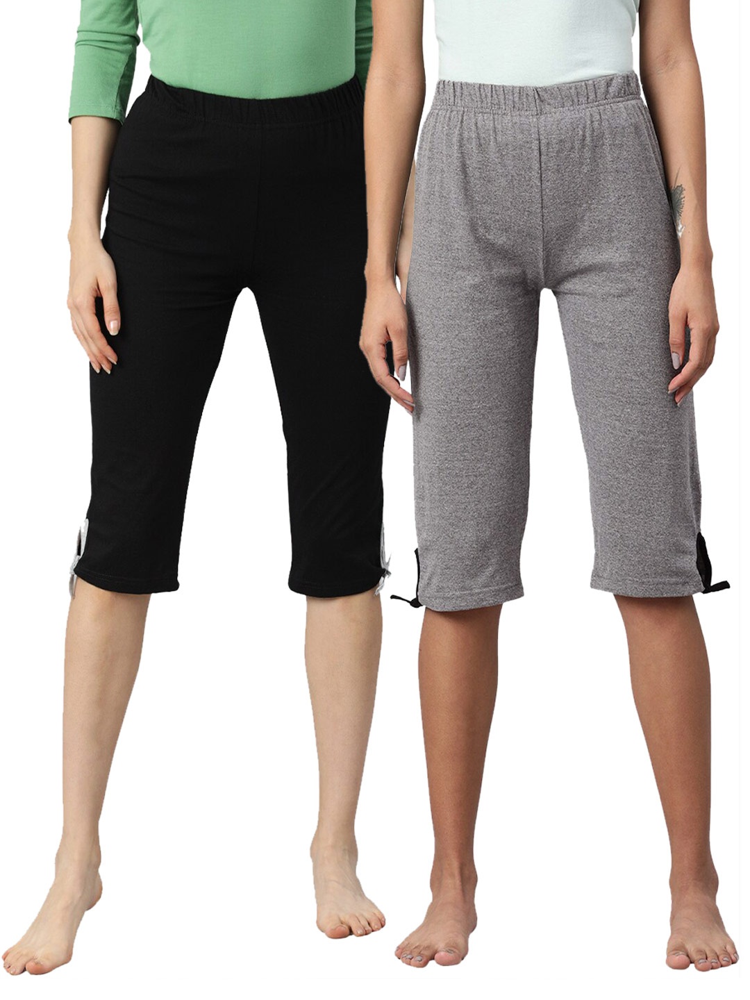 

NOT YET by us Set Of 2 Women Grey & Black Capris