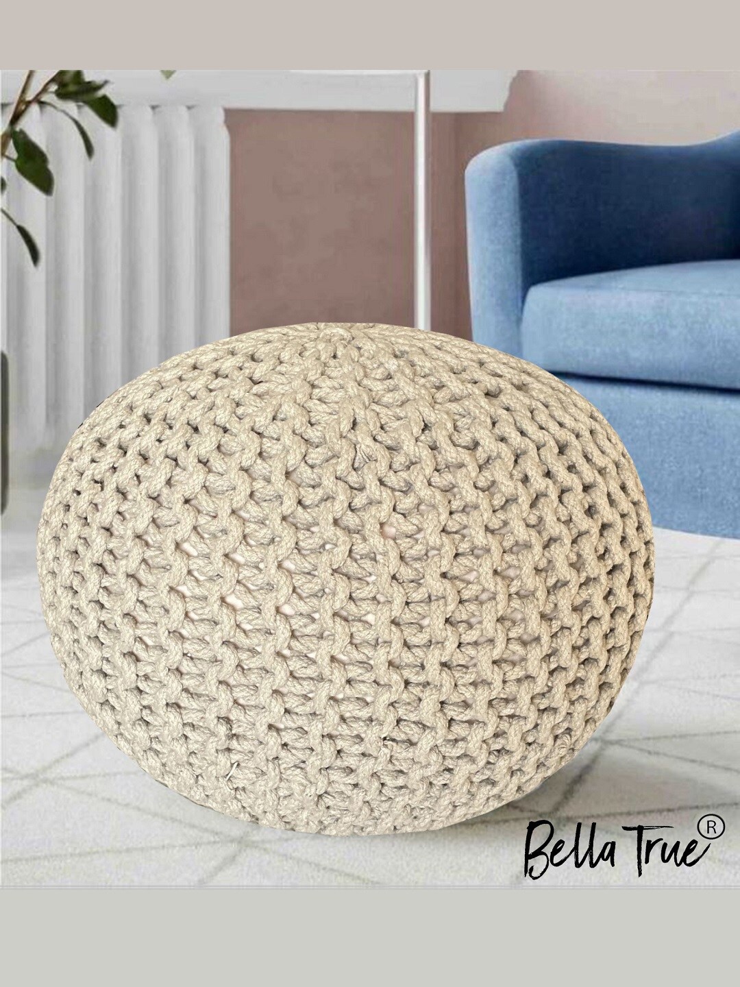 

BELLA TRUE Cream Textured Round Pouffe