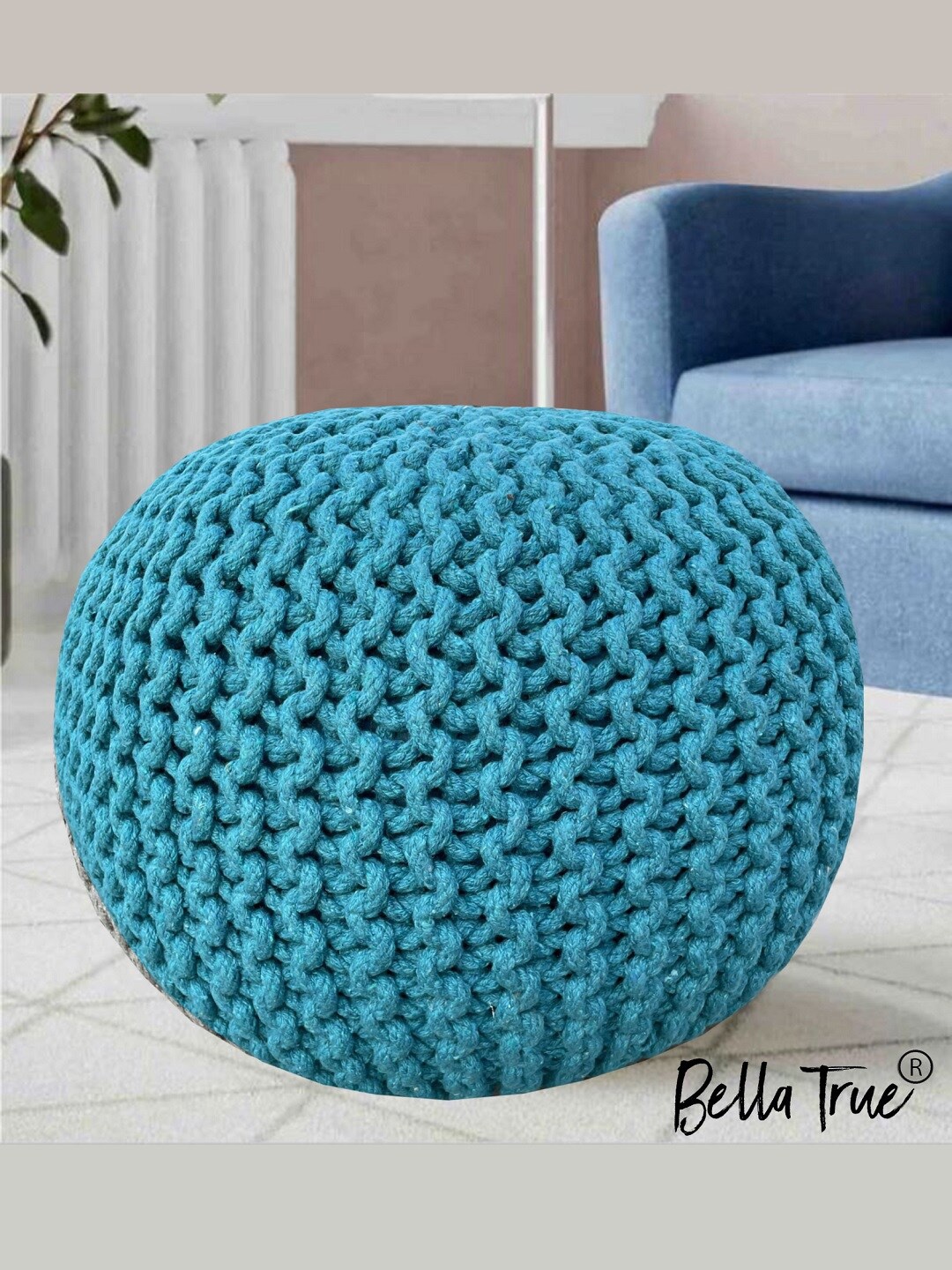 

BELLA TRUE Teal Blue Textured Round Pouffes