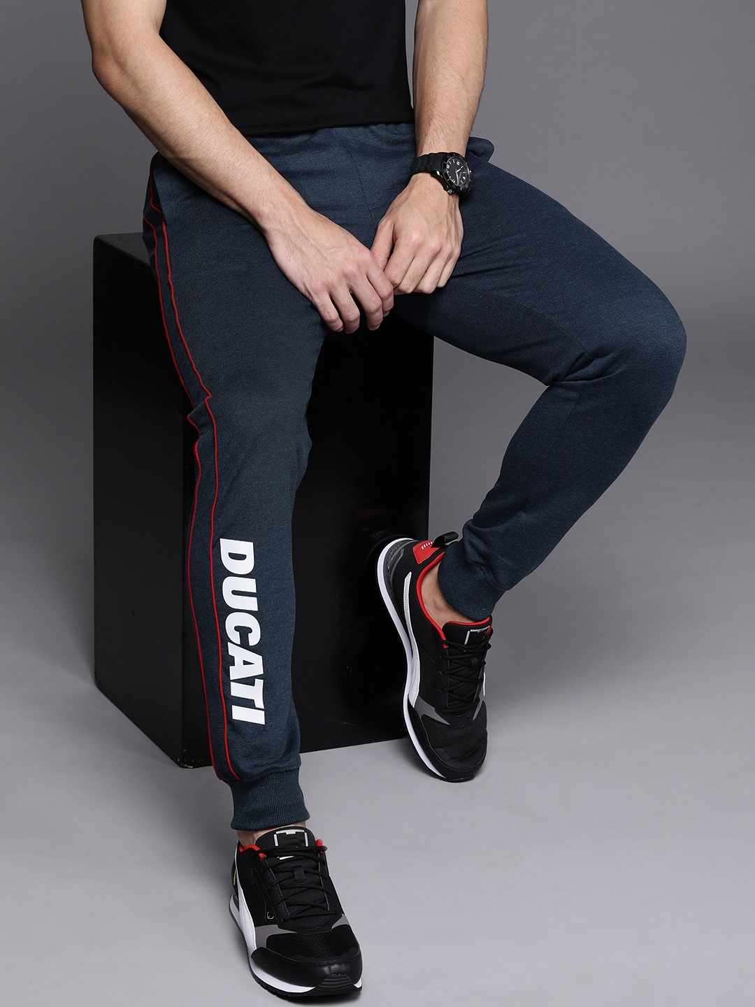 

Ducati Men Navy Blue Brand Logo Printed Regular Fit Joggers