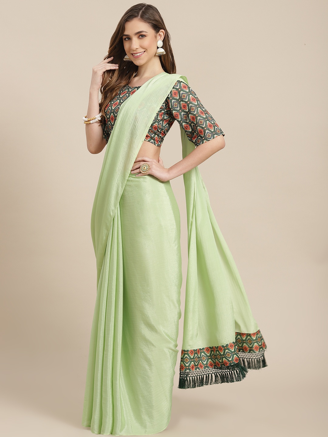 

SHANGRILA Green Pure Chiffon Ready to Wear Saree