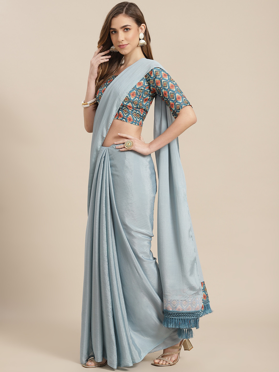 

SHANGRILA Grey Pure Chiffon Ready to Wear Saree