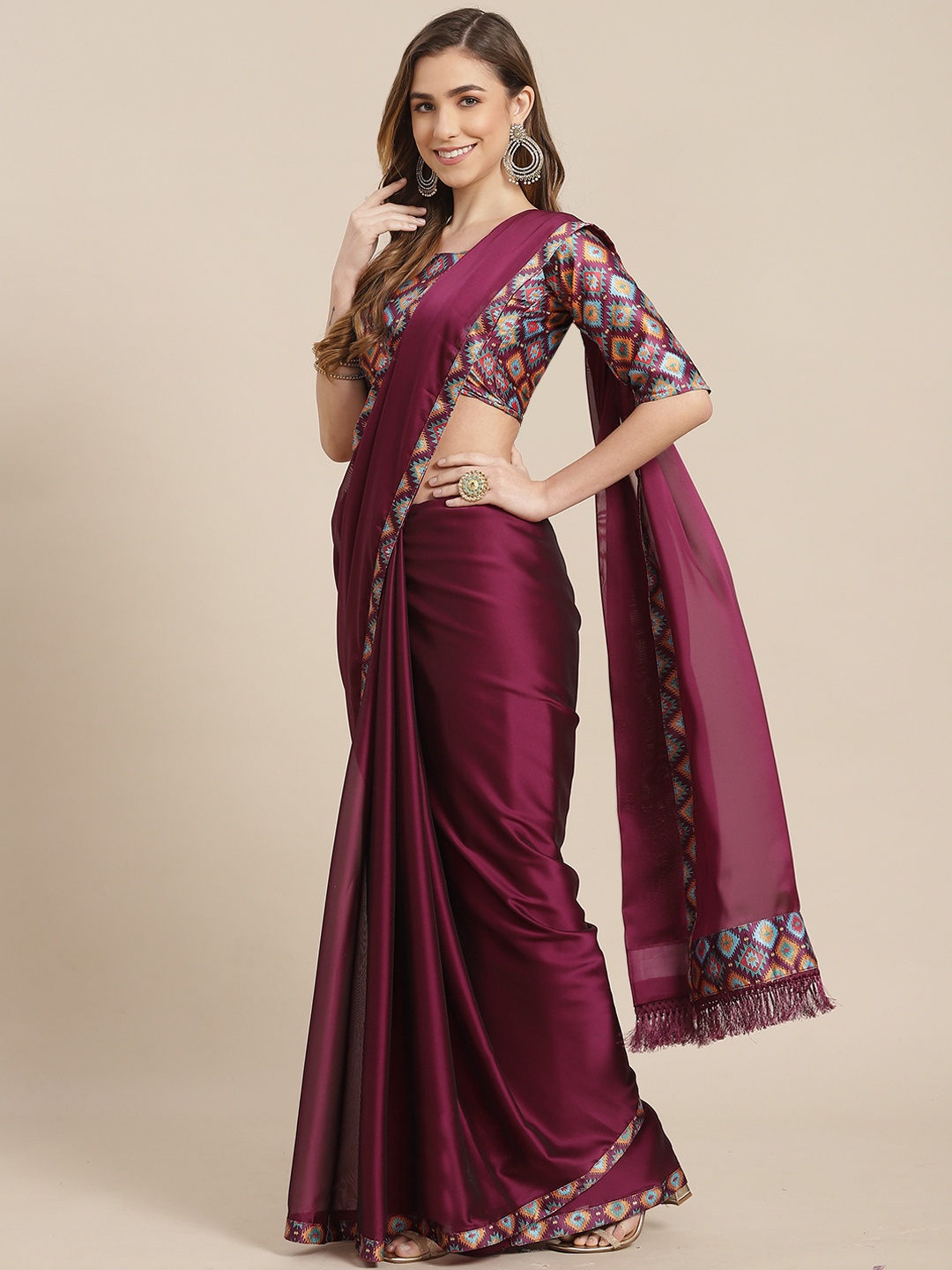 

SHANGRILA Maroon Pure Chiffon Ready to Wear Saree
