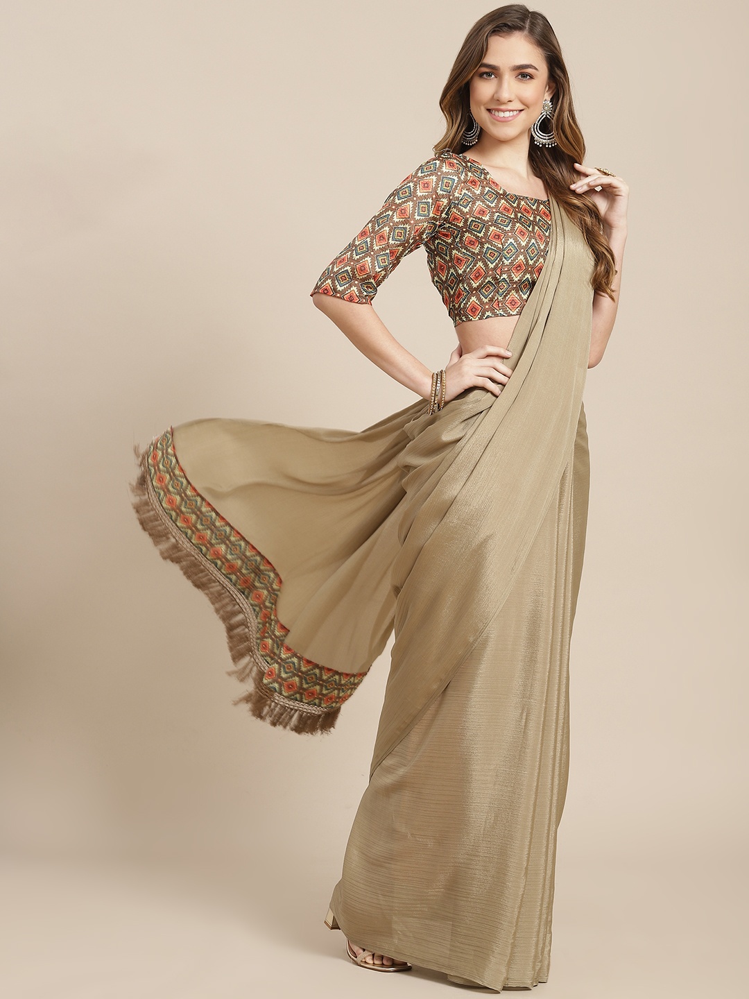 

SHANGRILA Taupe Pure Chiffon Ready to Wear Saree