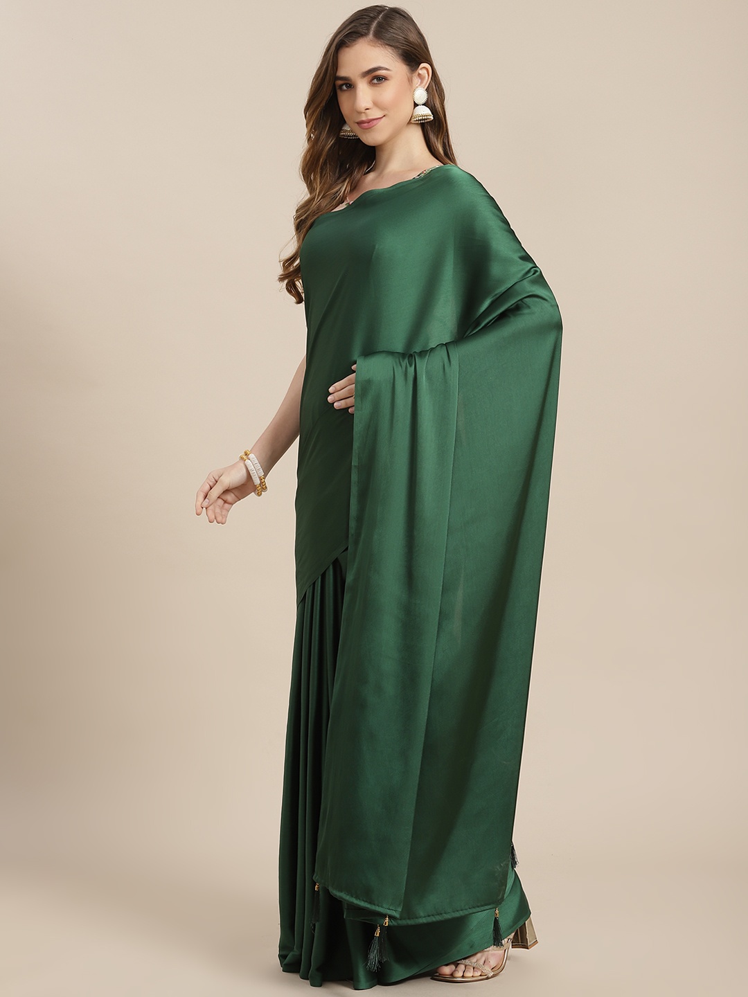

SHANGRILA Green Woven Design Pure Chiffon Ready to Wear Saree