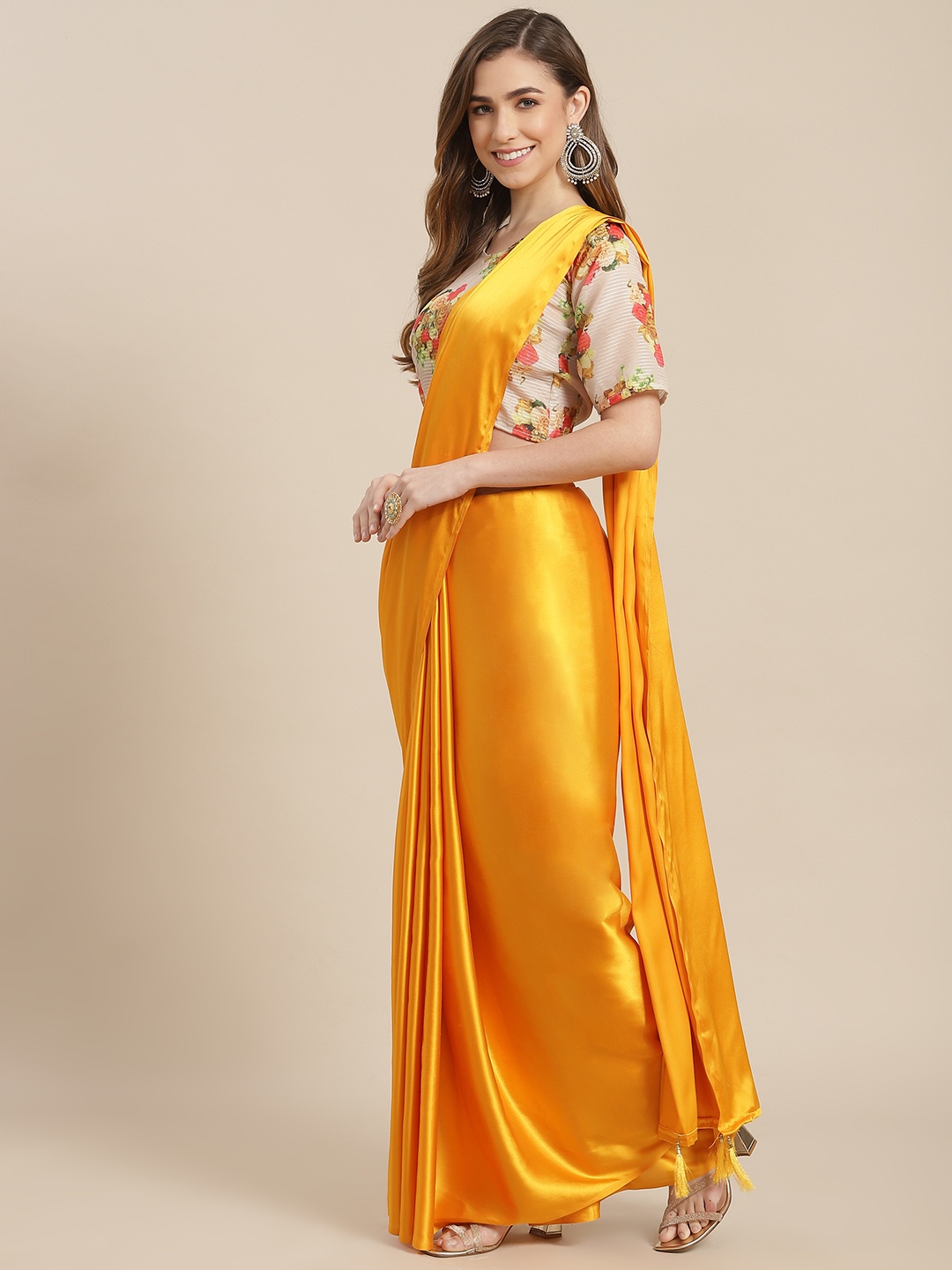 

SHANGRILA Yellow Pure Chiffon Ready to Wear Saree