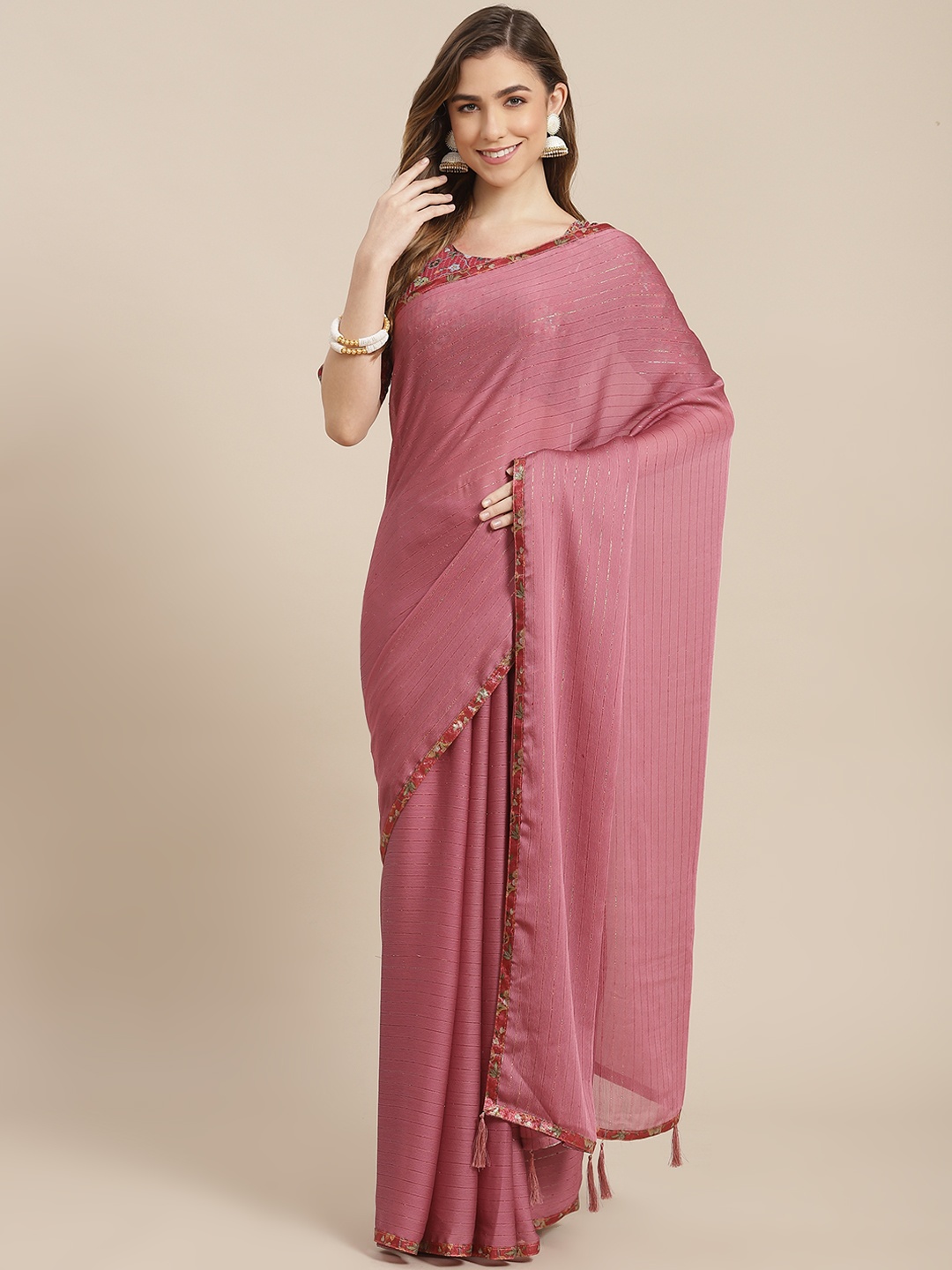 

SHANGRILA Purple Woven Design Zari Pure Chiffon Ready to Wear Saree