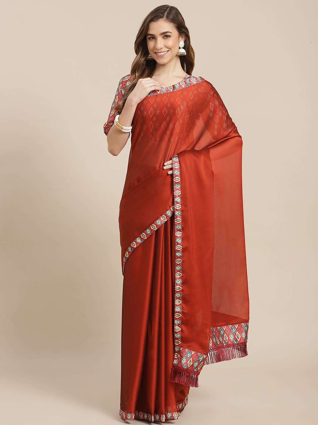 

SHANGRILA Brown Woven Design Pure Chiffon Ready to Wear Saree