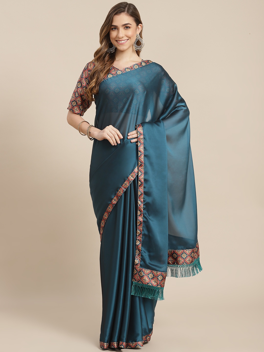 

SHANGRILA Blue & Red Pure Chiffon Ready to Wear Saree