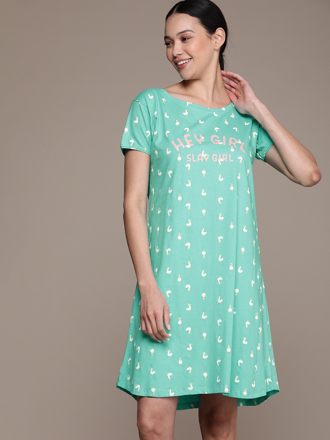 

beebelle Sea Green Printed Cotton Nightdress