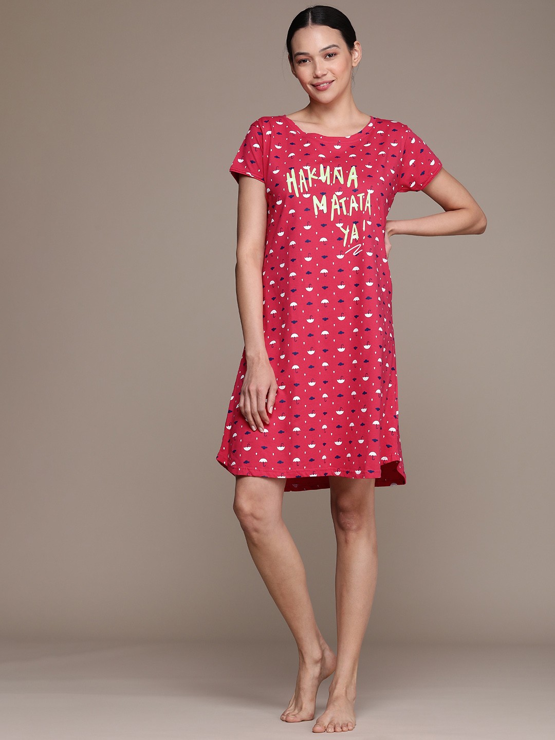 

beebelle Pink Printed Pure Cotton Nightdress