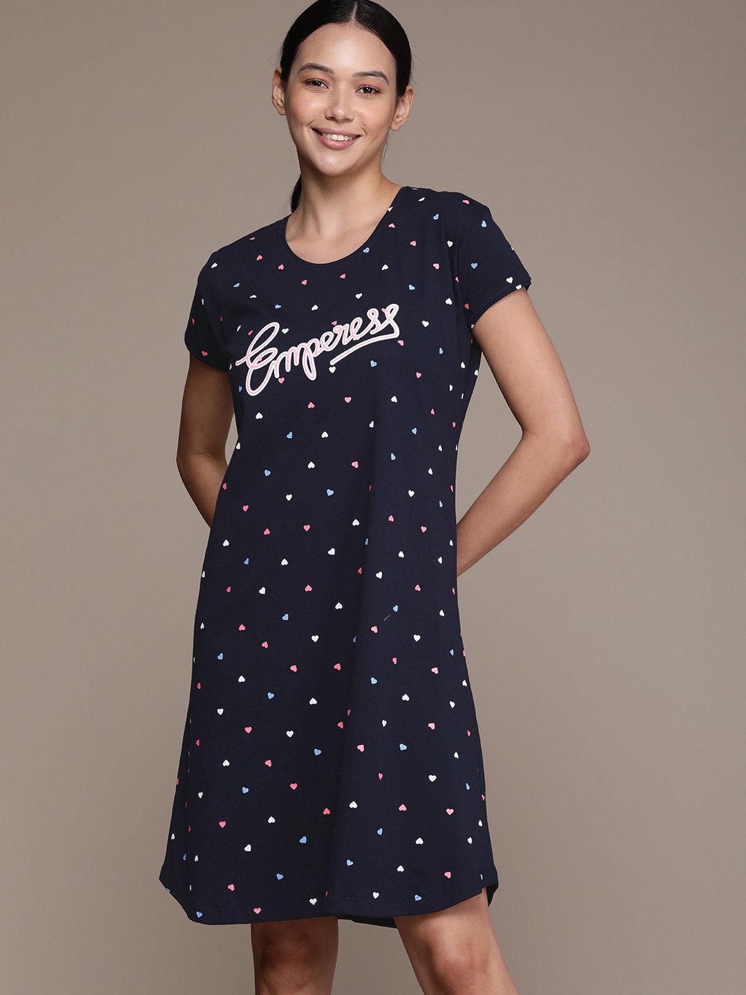 

beebelle Navy Blue Printed Pure Cotton Nightdress