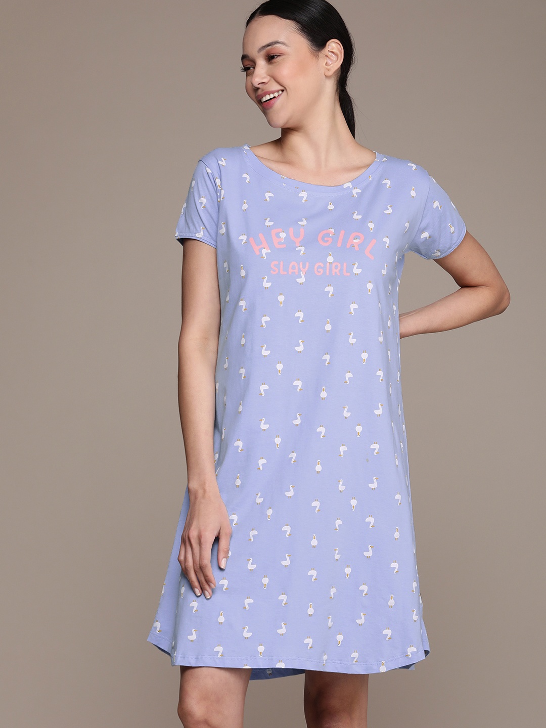 

beebelle Blue Printed Pure Cotton Nightdress