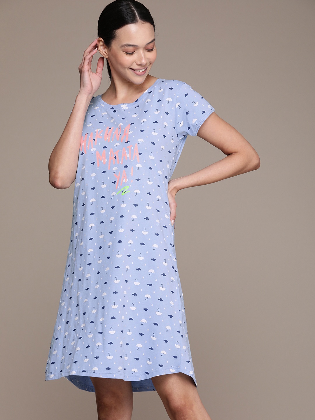 

beebelle Blue Printed Pure Cotton Nightdress