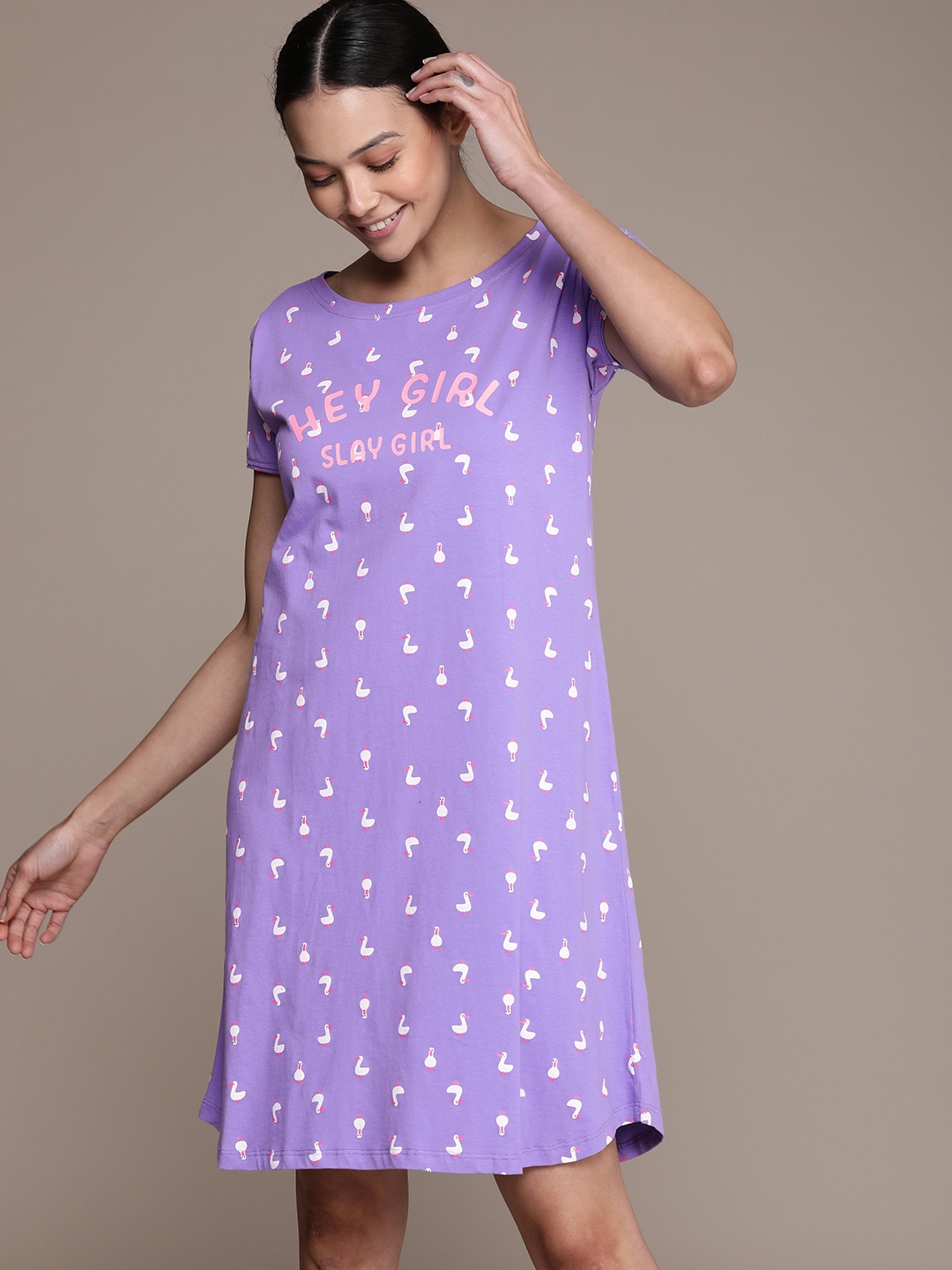 

beebelle Purple Printed Pure Cotton Nightdress