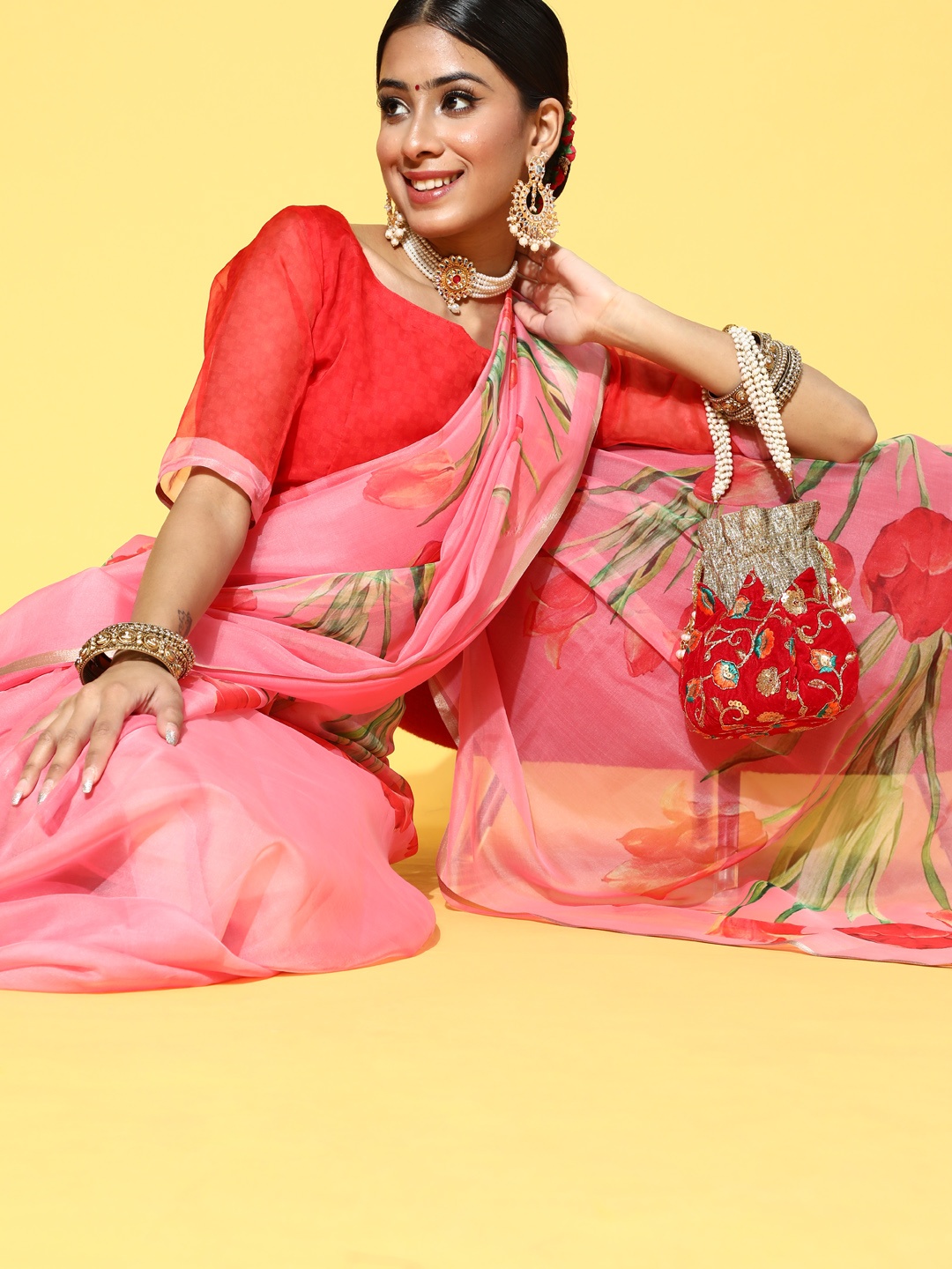 

Mitera Floral Saree, Orange
