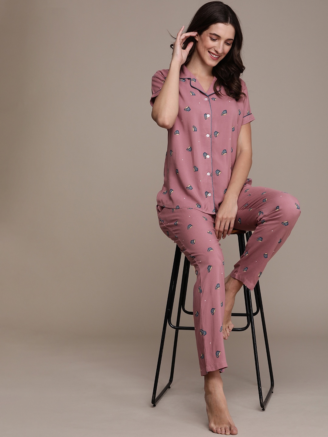 

beebelle Women Mauve Conversational Printed Night suit