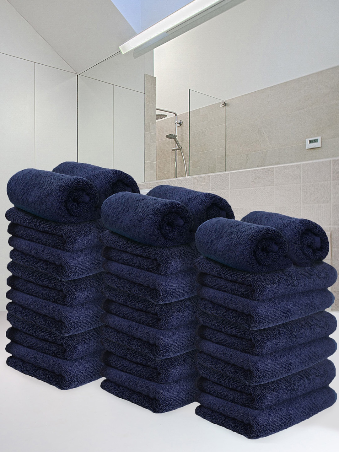 

Heelium Navy Blue Unisex Pack of 24 Bamboo Super Soft & Quick Drying Home & Gym Hand Towel