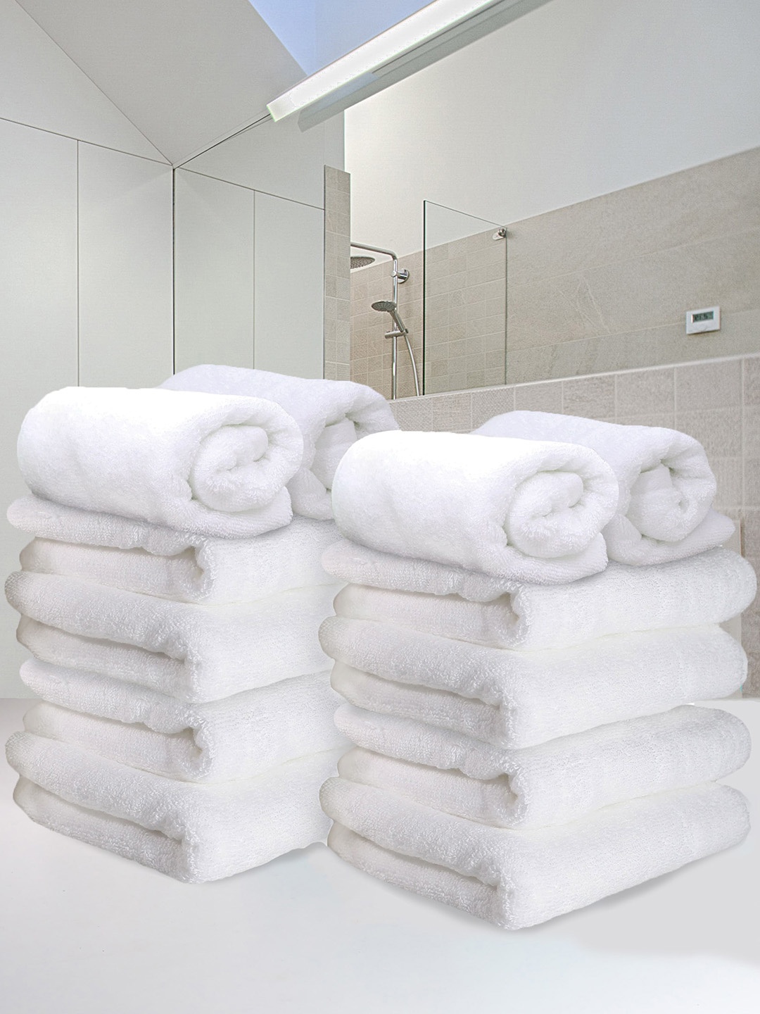 

Heelium White Unisex Pack of 12 Bamboo Super Soft & Quick Drying Home & Gym Hand Towel