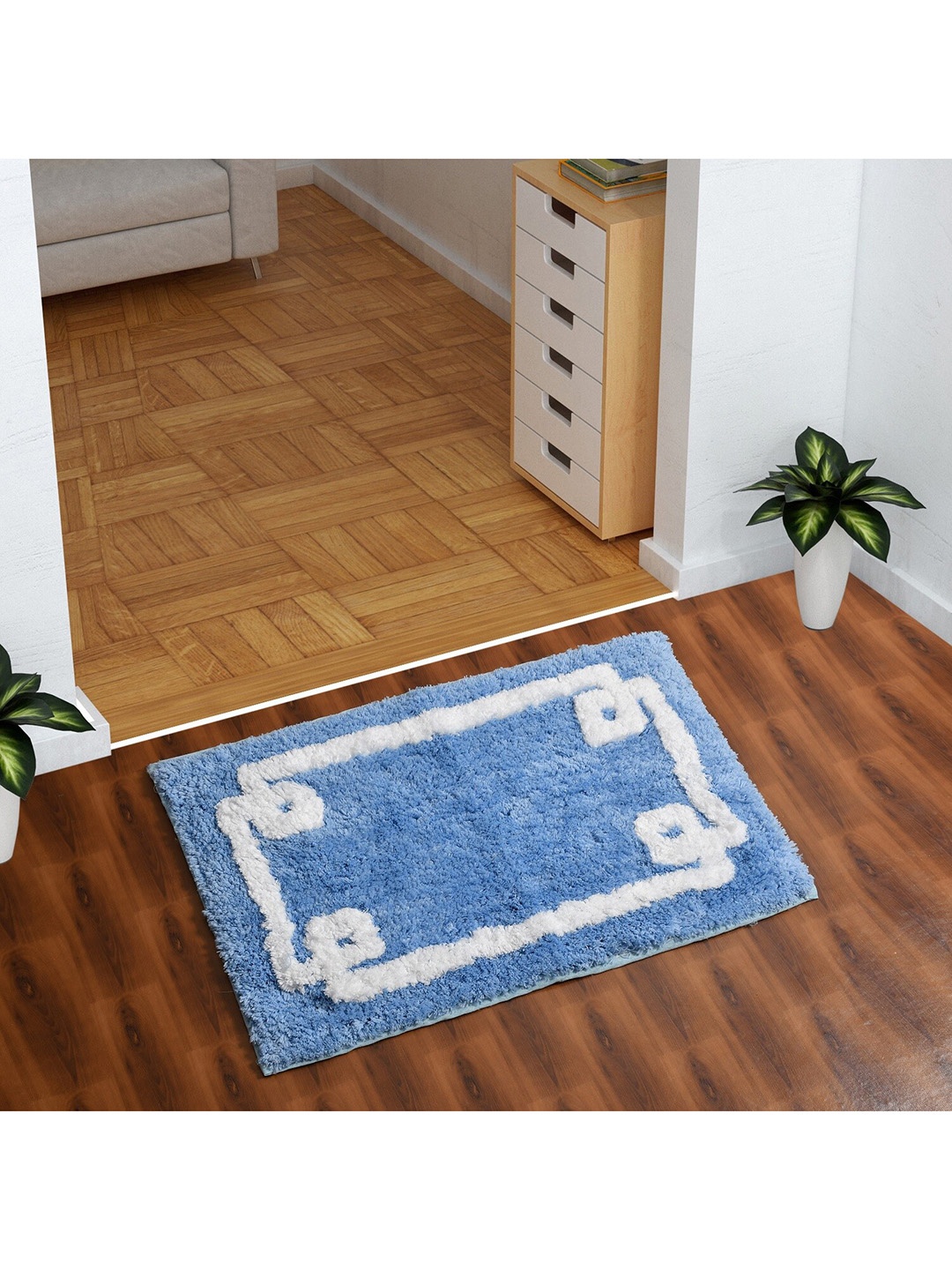 

AEROHAVEN Blue & White Moroccan 1850 GSM Microfiber Anti-Skid Bath Mat