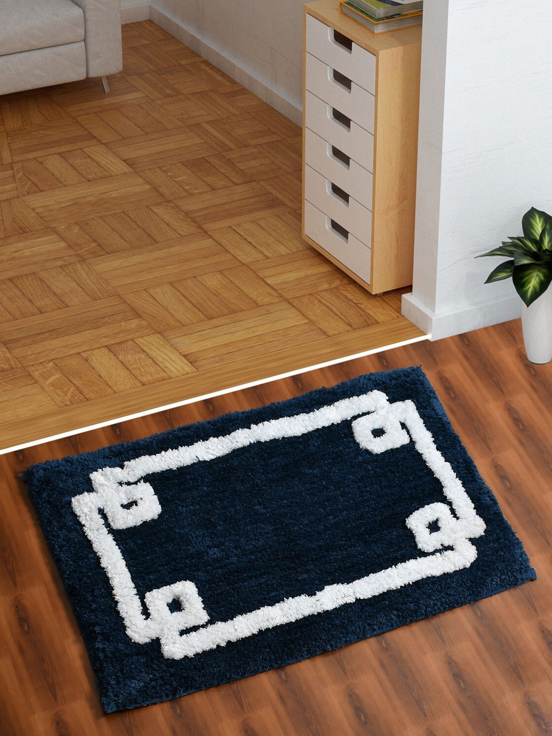 

AEROHAVEN Blue Abstract 1850GSM Microfiber Bath Rug, Navy blue