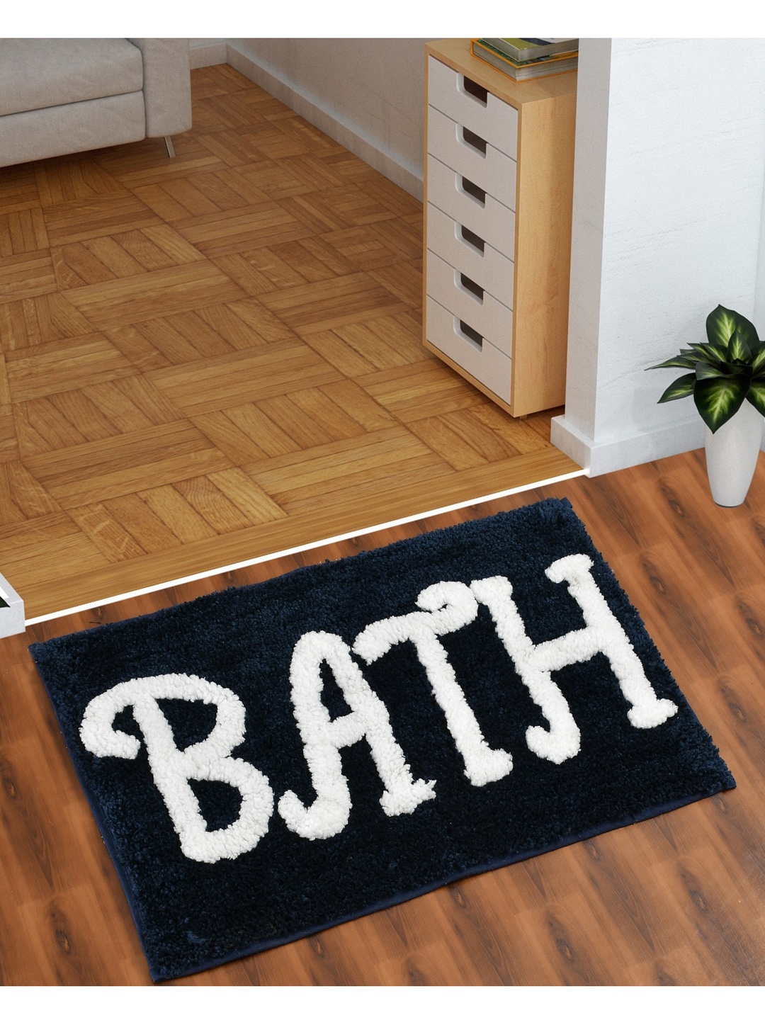 

AEROHAVEN Black & White Bath 1850 GSM Anti-Skid Microfiber Bath Mat, Navy blue