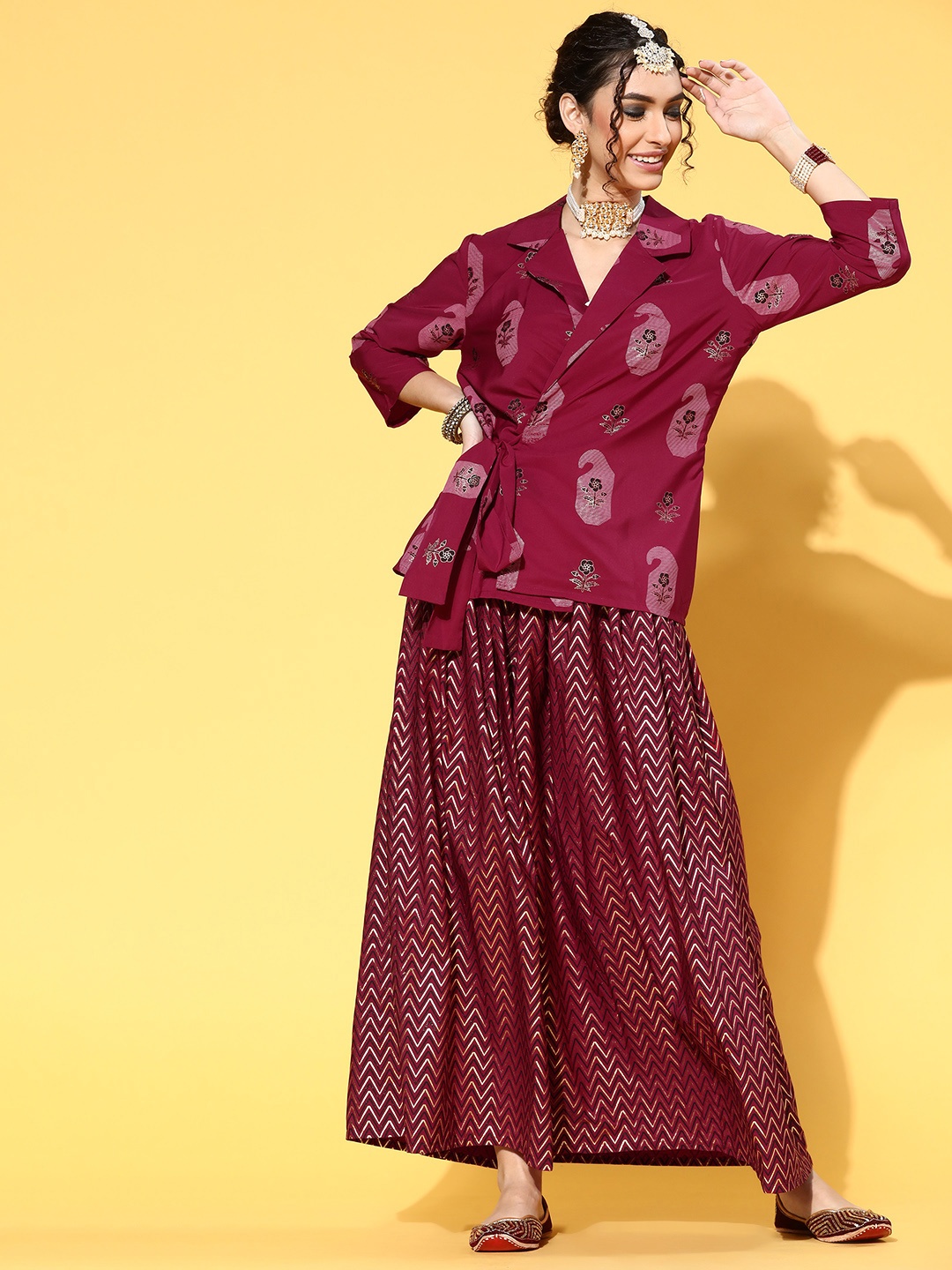

Sangria Maroon Printed Ethnic Motifs Co-Ords