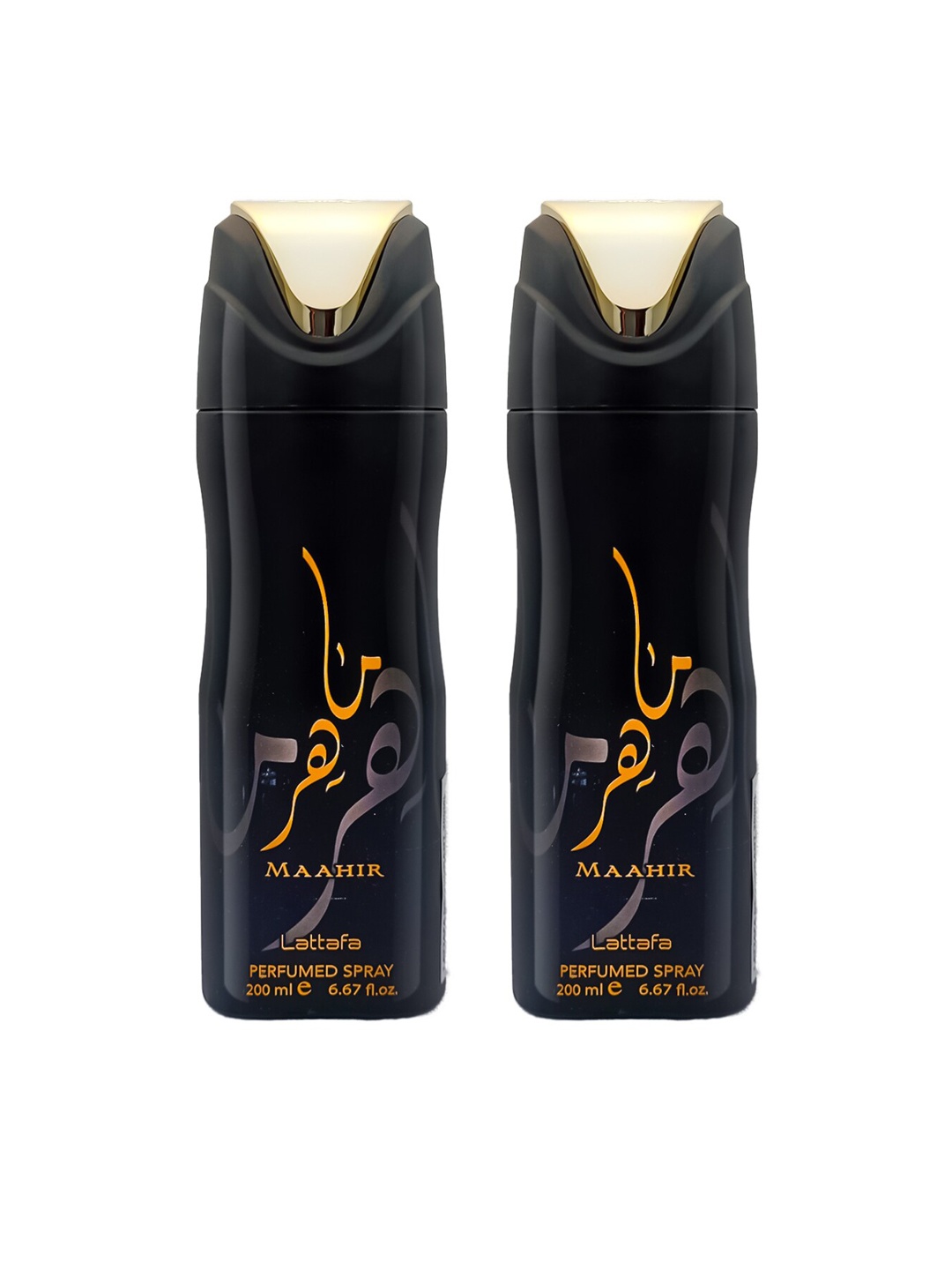 

Lattafa Men Set of 2 Maahir Deodorant Perfumed Body Sprays 200 ml x 2', Black