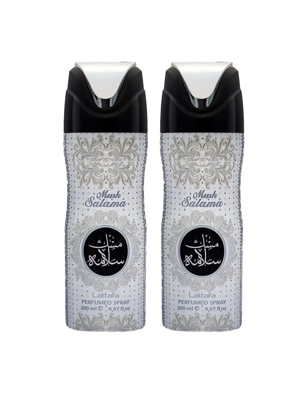

Lattafa Men Set of 2 Musk Salama Deodorant Perfumed Body Sprays 200 ml x 2', Grey