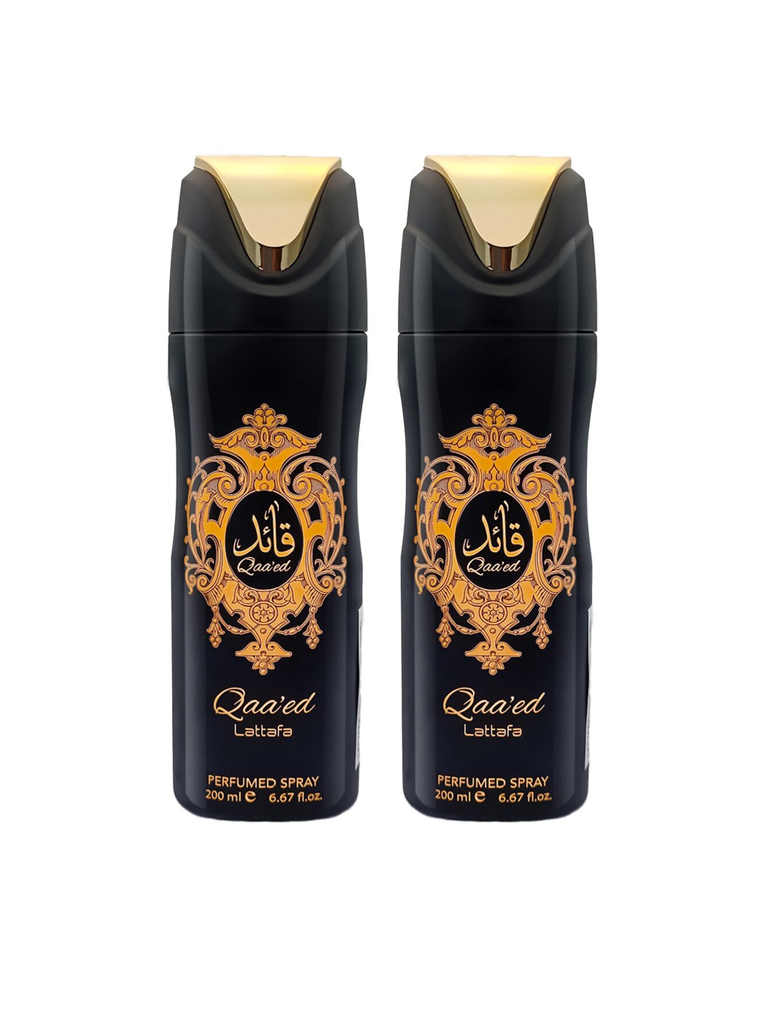 

Lattafa Men Set of 2 Qaeed Deodorant Perfumed Body Sprays 200 ml x 2', Black