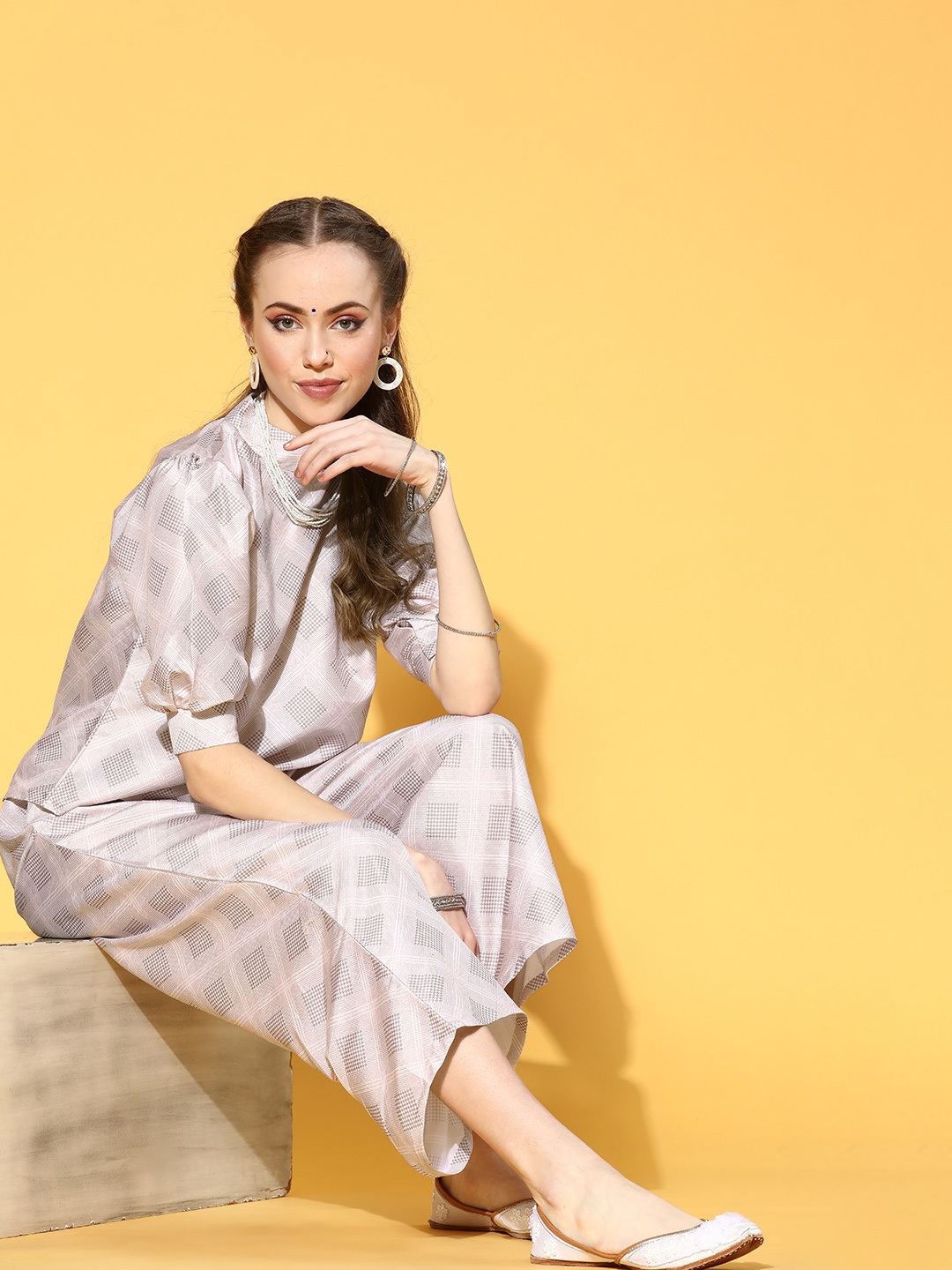 ZIYAA Women Pink Checked Co-Ords