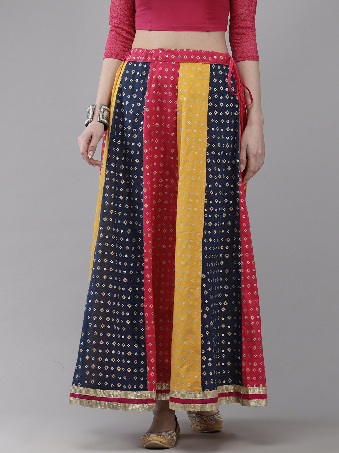 

Ishin Women Bandhani Print Flared Maxi Skirt, Multi
