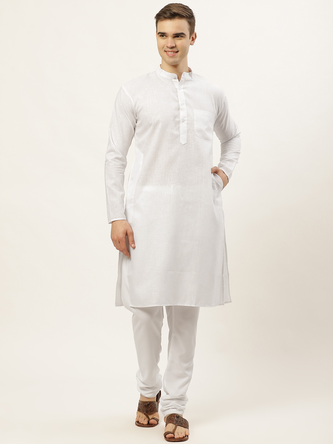 

Jompers Men White Pure Cotton Kurta with Churidar