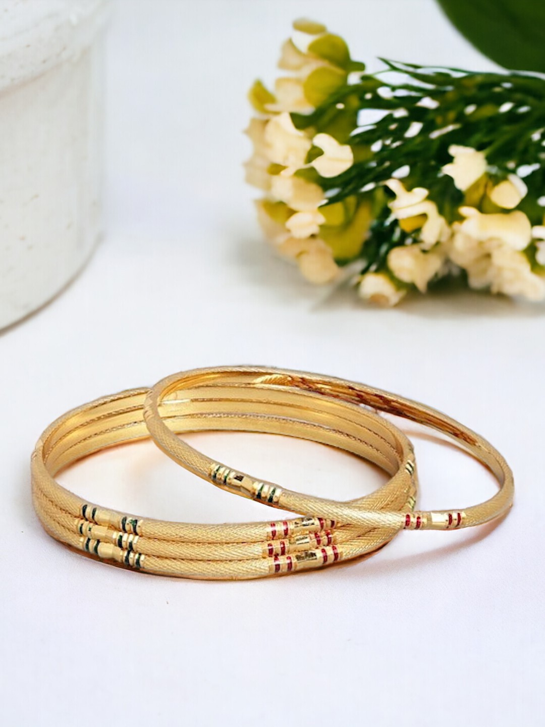 

AccessHer Set Of 4 Matte Gold-Plated Handcrafted Bangles