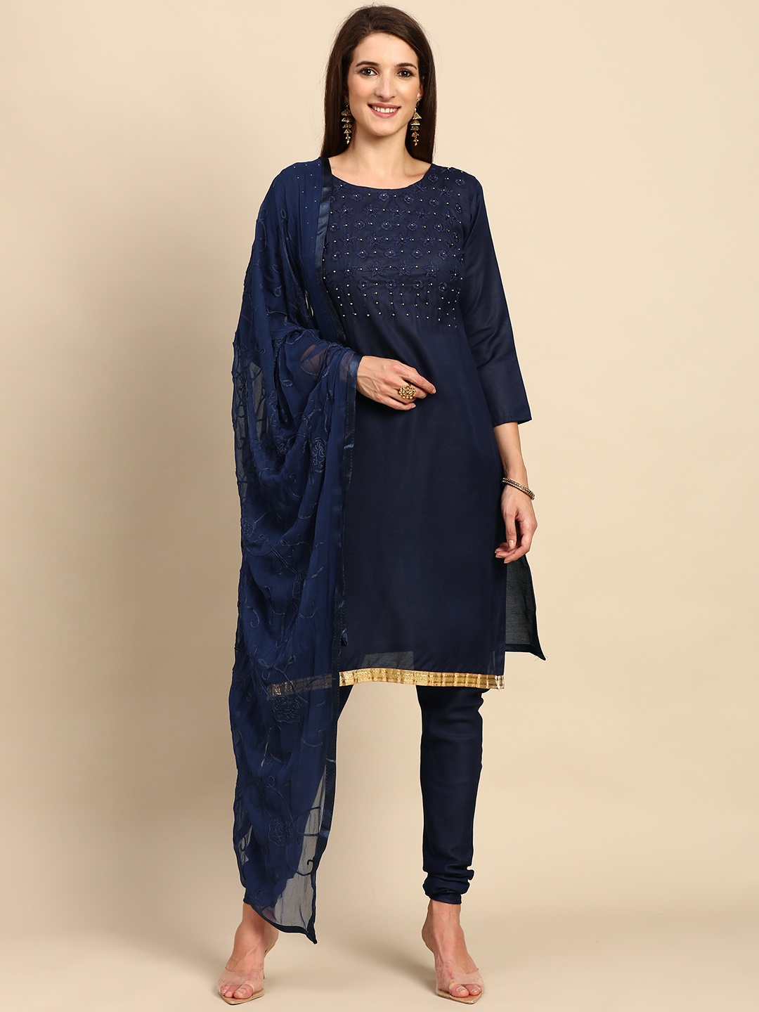 

Shaily Navy Blue Embroidered Unstitched Dress Material