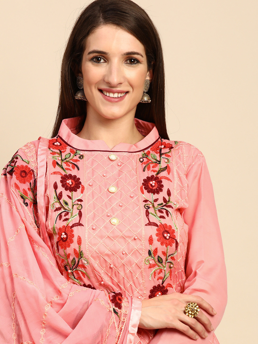 

Shaily Pink & Orange Embroidered Unstitched Dress Material