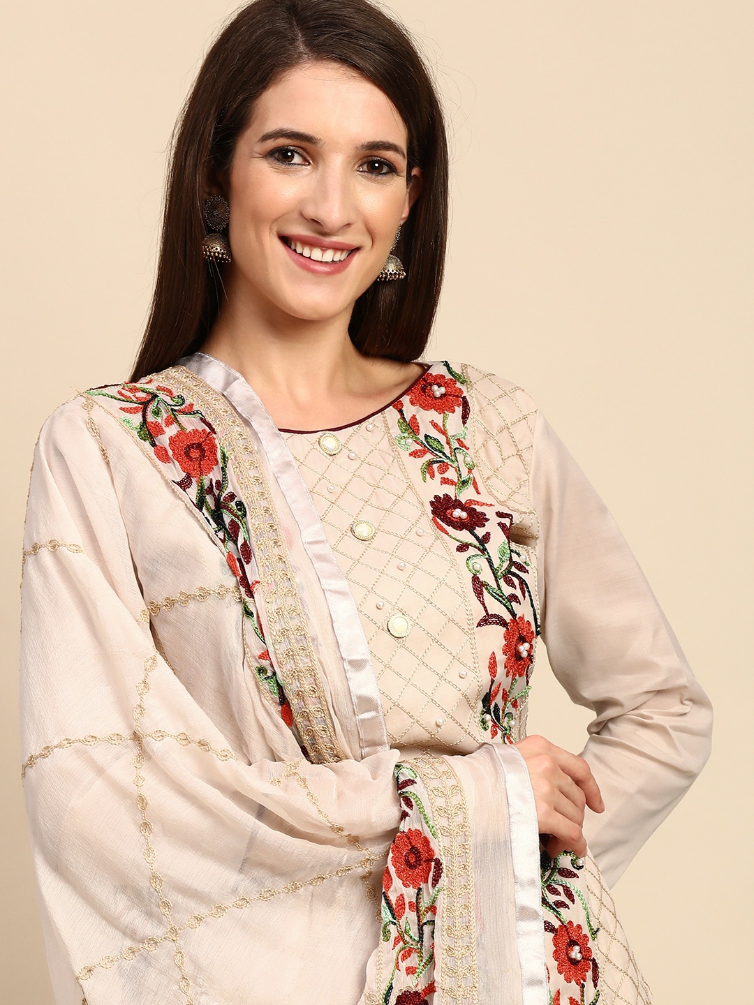 

Shaily Beige & Orange Embroidered Unstitched Dress Material