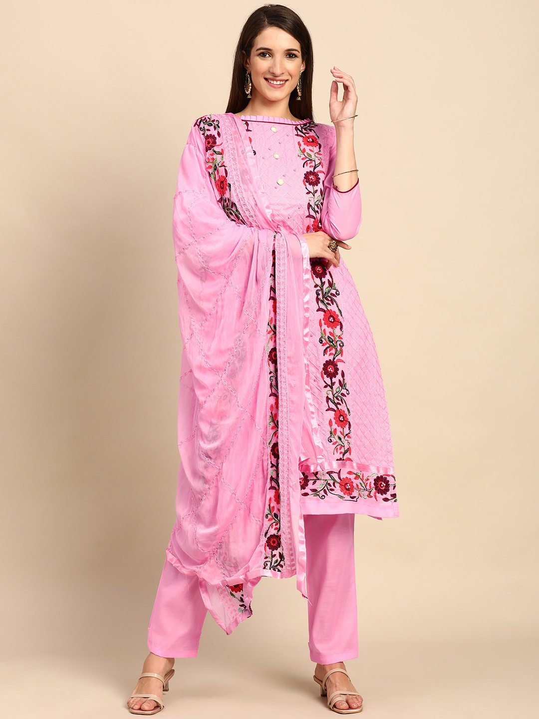 

Shaily Pink & Maroon Embroidered Unstitched Dress Material