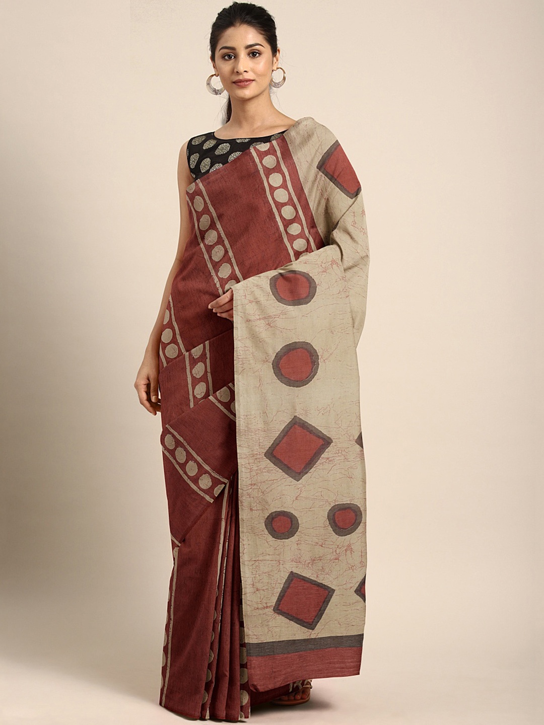

KALINI Brown Pink Printed Crepe Saree
