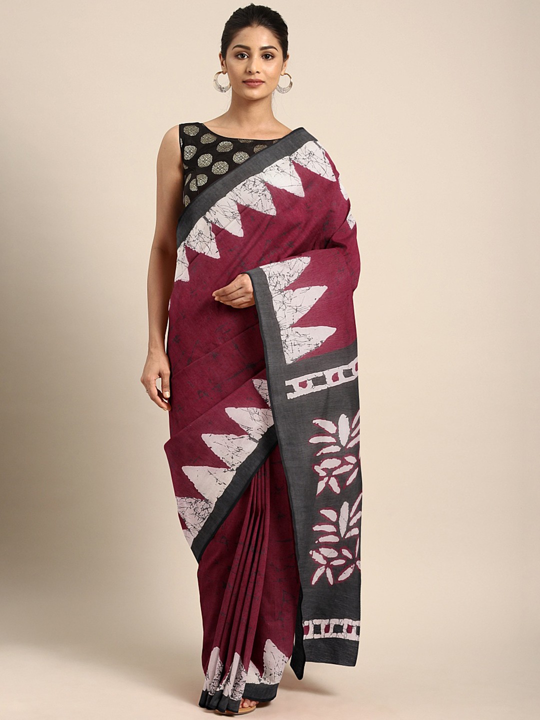 

KALINI Maroon Pink Printed Crepe Saree