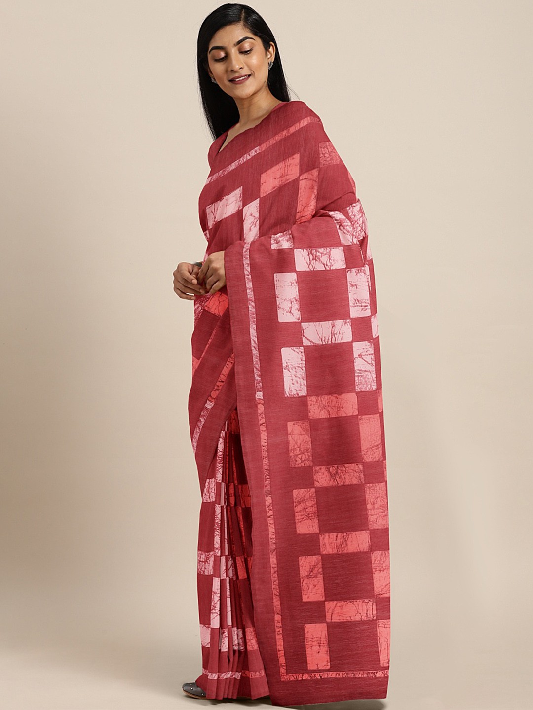 

KALINI Maroon Pink Printed Crepe Saree