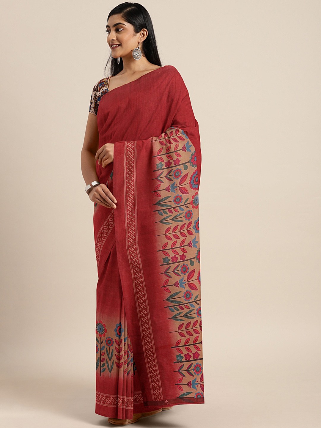 

KALINI Maroon Pink Printed Crepe Saree